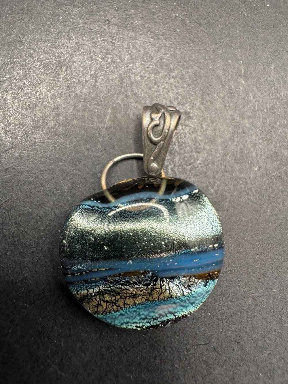 Vintage Handmade Sterling Silver 925 Multicolor Dichroic Glass Pendant 6.36g